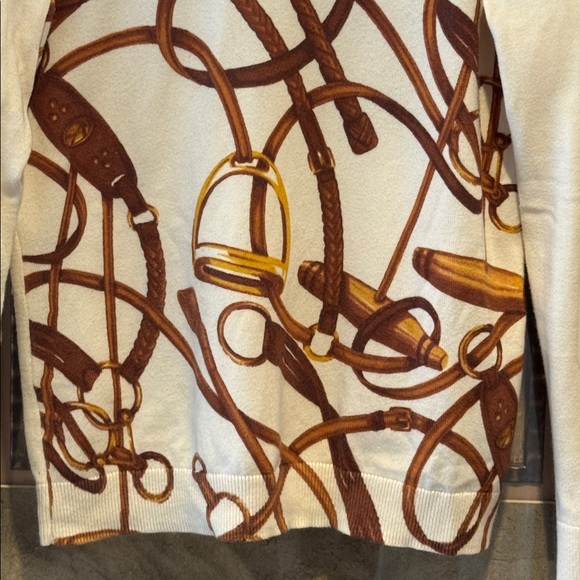 Ralph Lauren Off White Turtleneck Sweater w/ Unique Equestrian Print Front - Picture 3 of 8